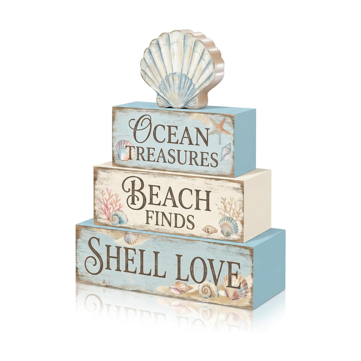 Britimes Tiered Tray Decor Set, 4 Pack, Wooden Table Sign, Seahorse Coastal