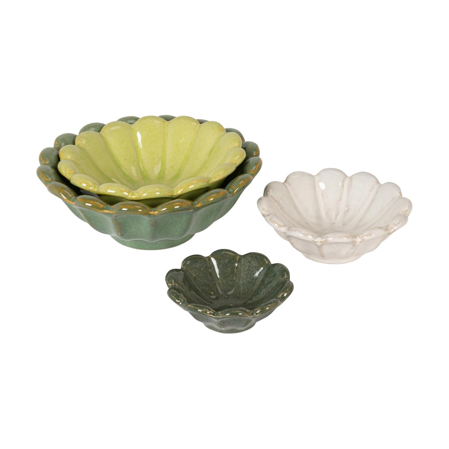 4-Piece Stoneware Reactive Glaze Flower Shaped Bowl Set / Spring Tones