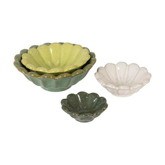 4-Piece Stoneware Reactive Glaze Flower Shaped Bowl Set / Spring Tones