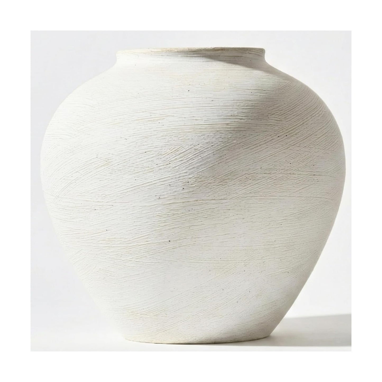 11" Wide Textured Stone Look Metal Flower Vase / White Large Brushed