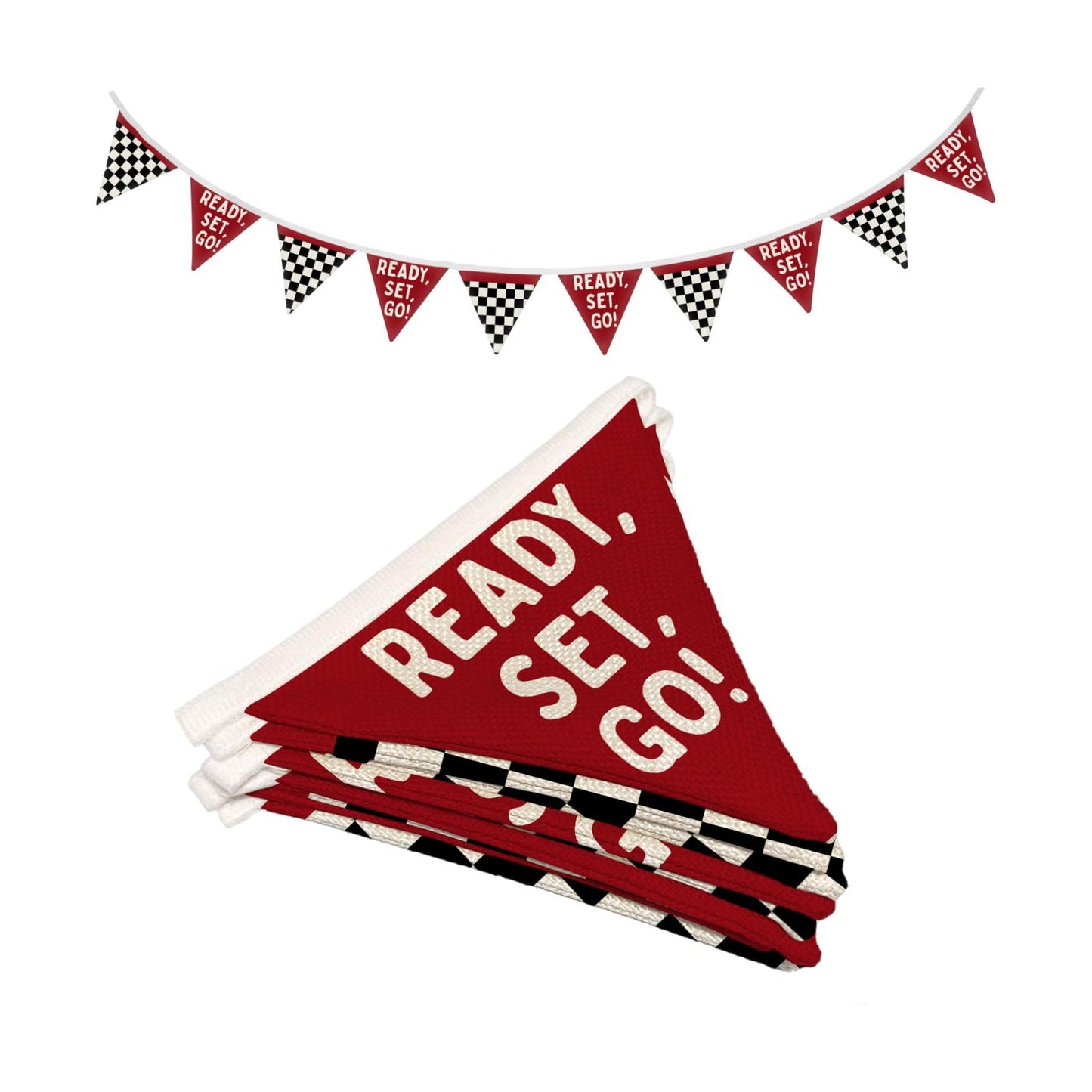 Race Car Room Decor for Boys Canvas Linen Garland / Checkered - Ready Set Go / Black / 5.5 Inch