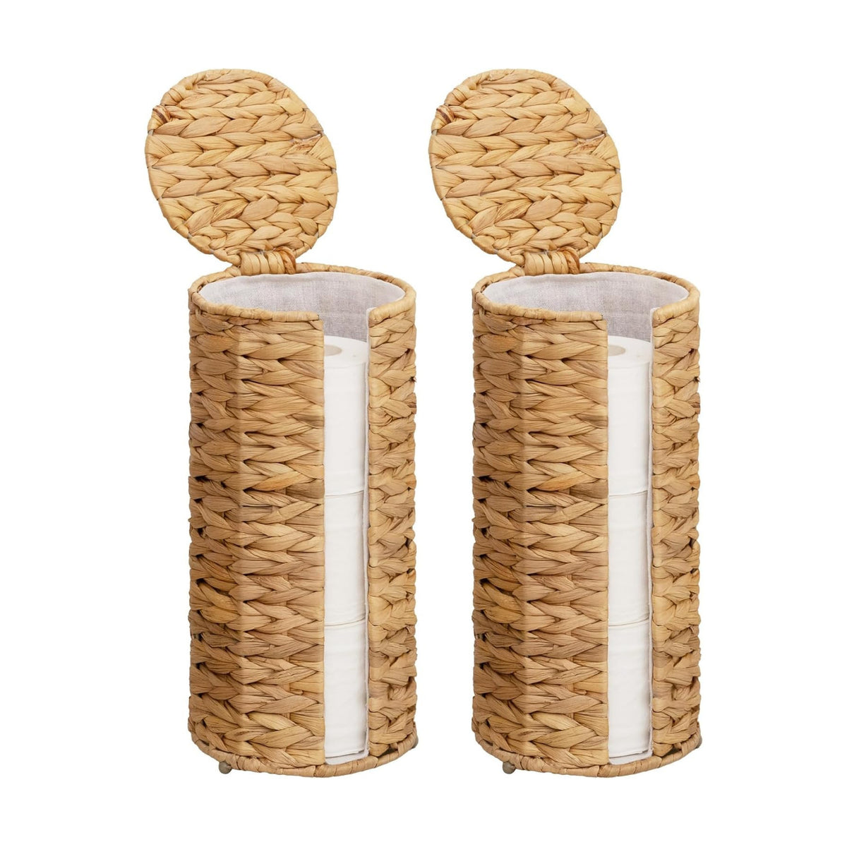 StorageWorks Water Hyacinth Free Standing Toilet Paper Holder Stand for Bathroom, 3 Rolls of Toilet Tissue Storage with