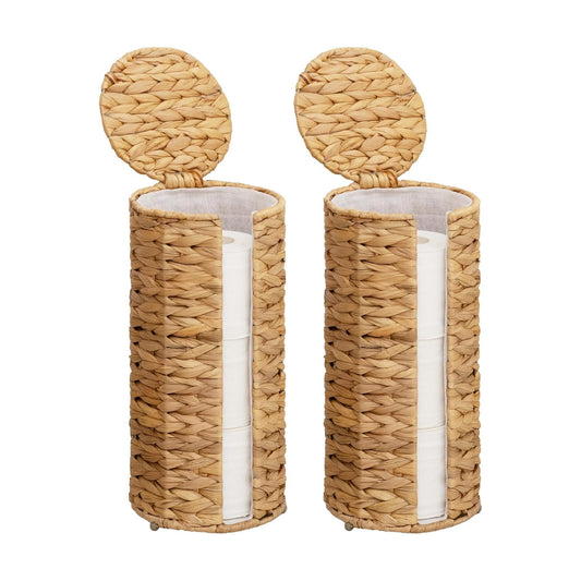 StorageWorks Water Hyacinth Free Standing Toilet Paper Holder Stand for Bathroom, 3 Rolls of Toilet Tissue Storage with