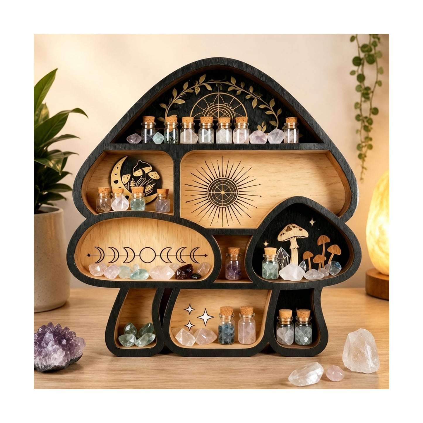 Crystal Holder / Decor Wall Shelves / 3-mushroom