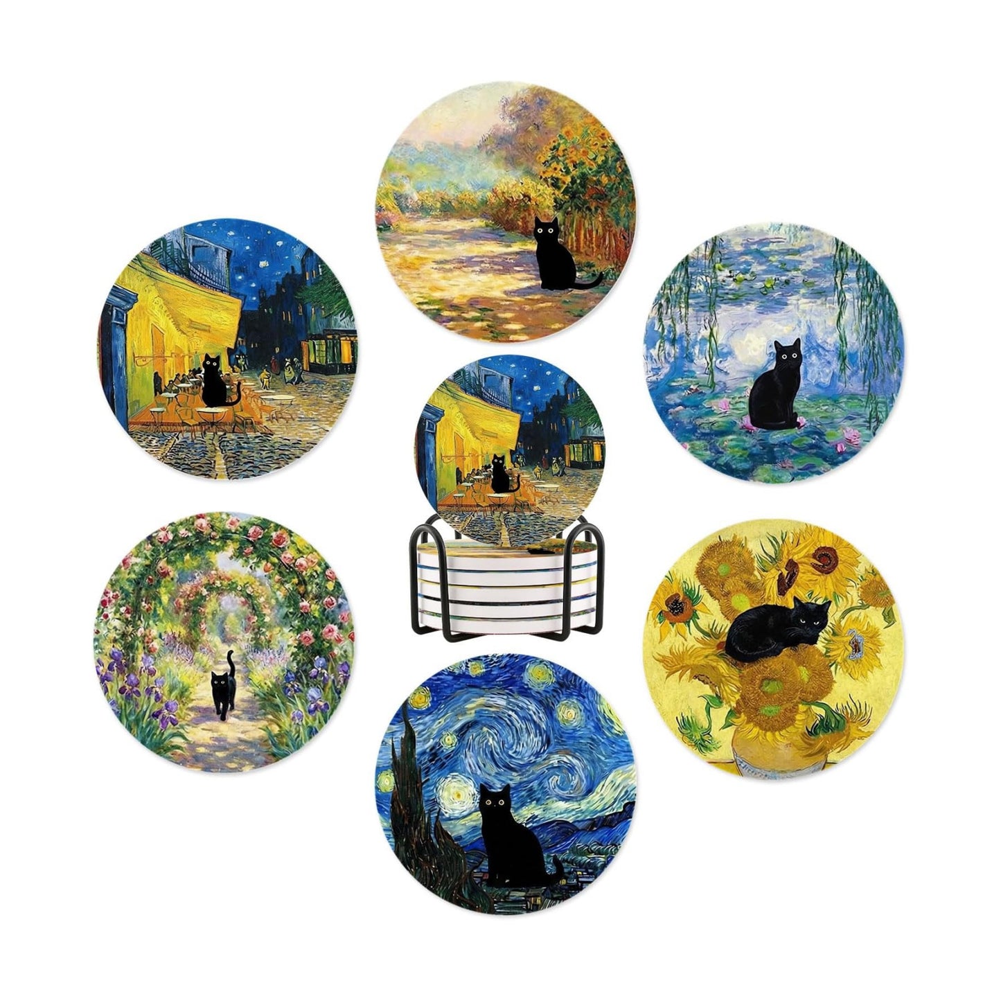 Holder for Drinks / Black Cat / Set of 6