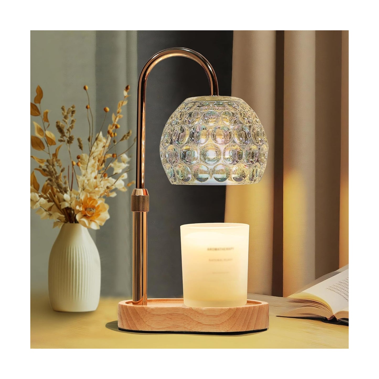 Candle Warmer Lamp with Timer, Round Glass Shade with Rainbow Finish