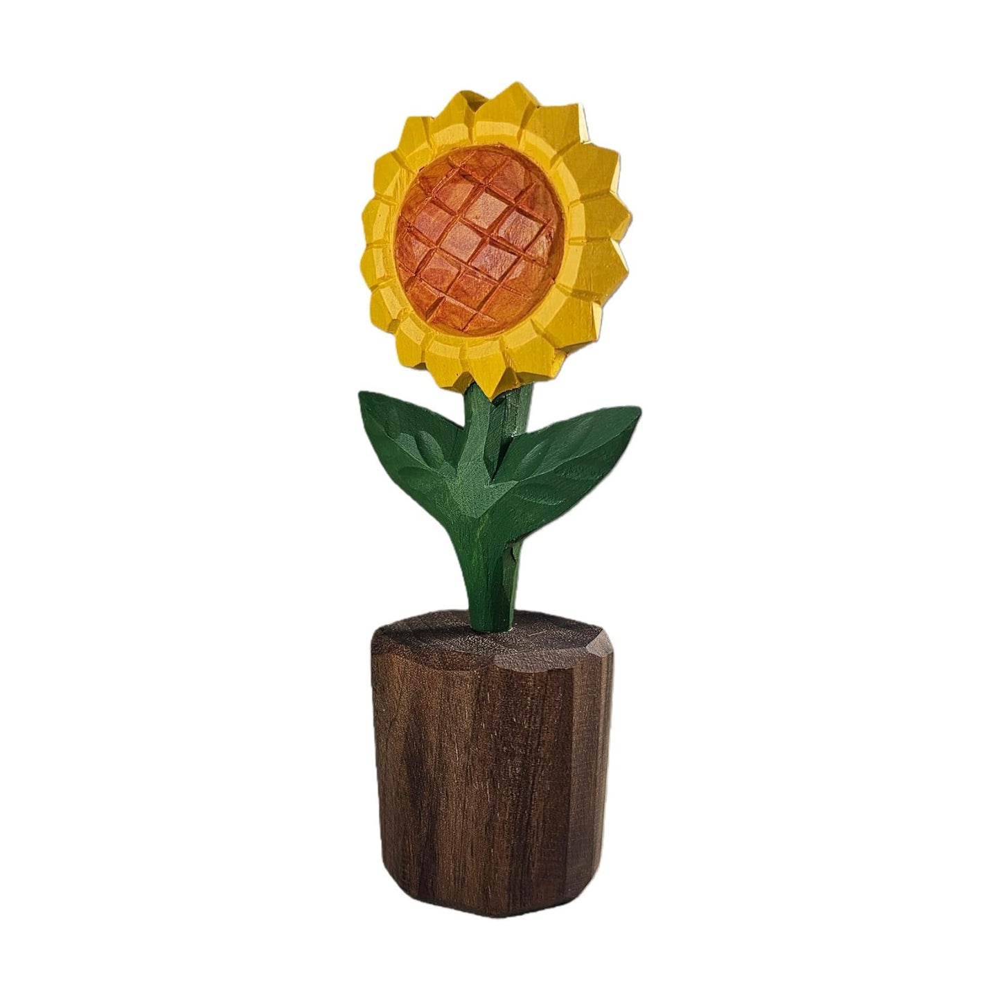 Hand-Carved Wooden Sunflower Figurine / Yellow Sunflower
