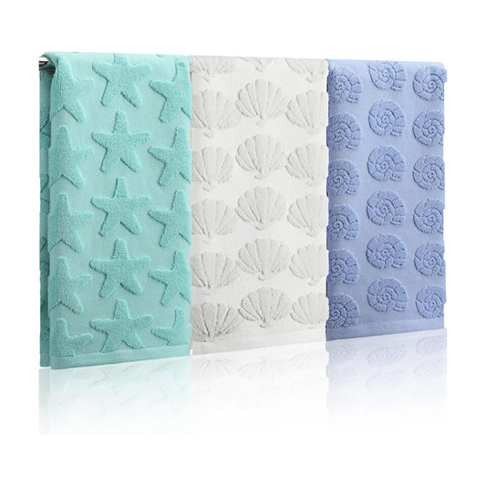 Remagr 3 Pcs Coastal Hand Towels Set Seashell Starfish Conch Decor