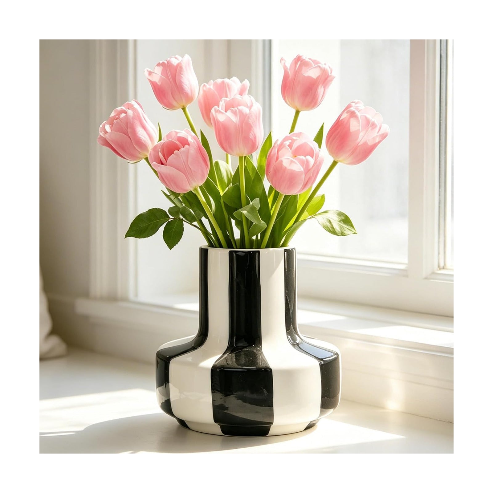 Striped Ceramic Vases / Black / 5.5 Inch