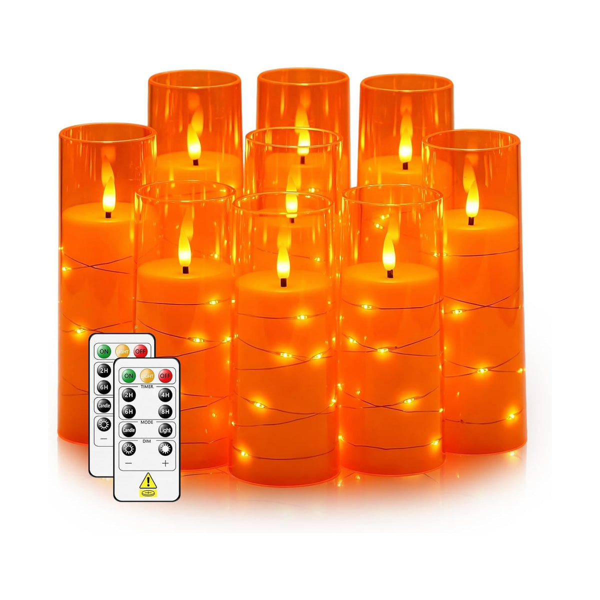 Nimiko Flickering Flameless LED Candles,Battery Operated Candles 9 Pcs with Embedded Star String,Acrylic LED Pillar