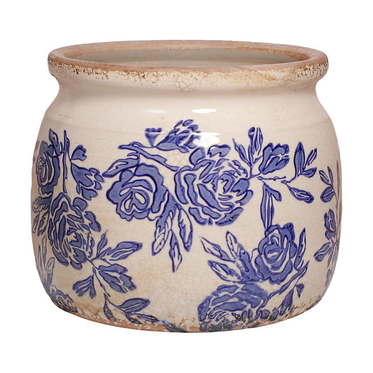 Rustic Farmhouse Planter / Blue & White Chinoiserie Floral / 6.29 Inch