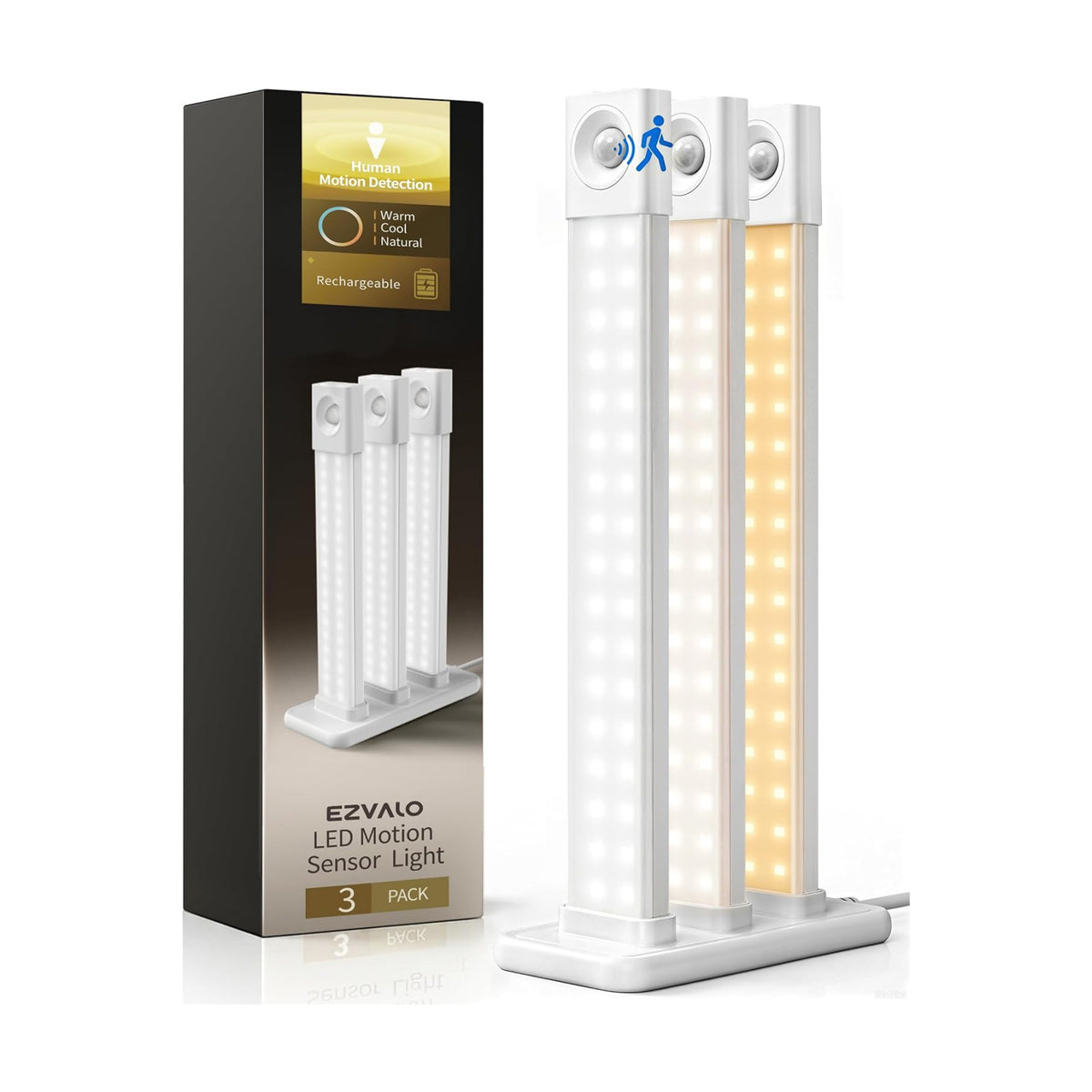 EZVALO Under Cabinet Lighting with Charging Station, 11.8'' Motion Sensor Light Indoor, 1500mAh Rechargeable LED Light