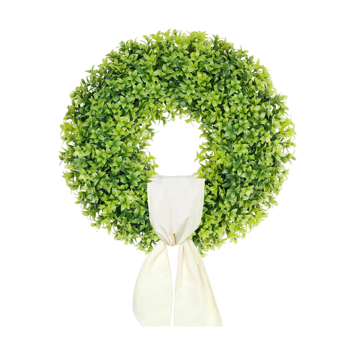 DDHS 23" Boxwood Wreaths Front Door, Artificial Spring Summer Wreath with Sash and Foldable, Green Year Round Indoor Outdoor for Farmhouse Fireplaces and Porches DIY St Patricks Day Decorations
