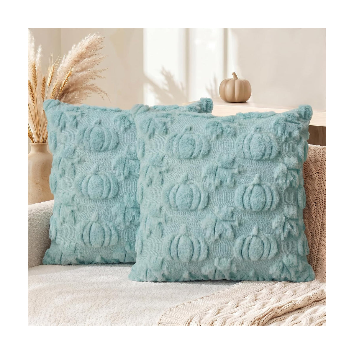AVOIN colorlife Blue Pumpkin Fall Throw Pillow Covers 18x18 Inch
