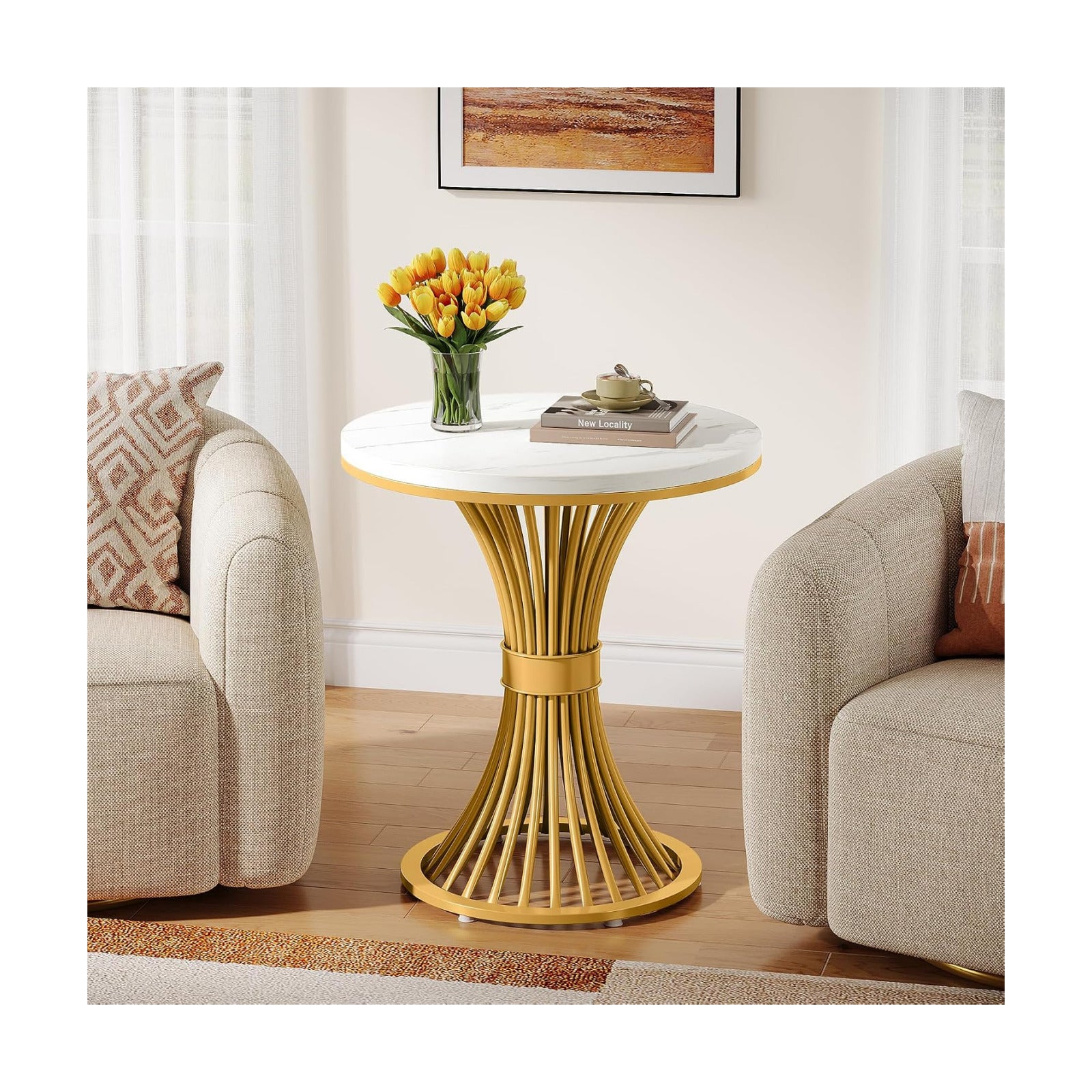 Modern Faux Marble Side Table / Gold