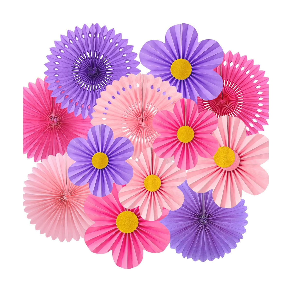 ADLKGG 12 Pcs Pink Purple Party Decorations, Paper Fans Flower Wall
