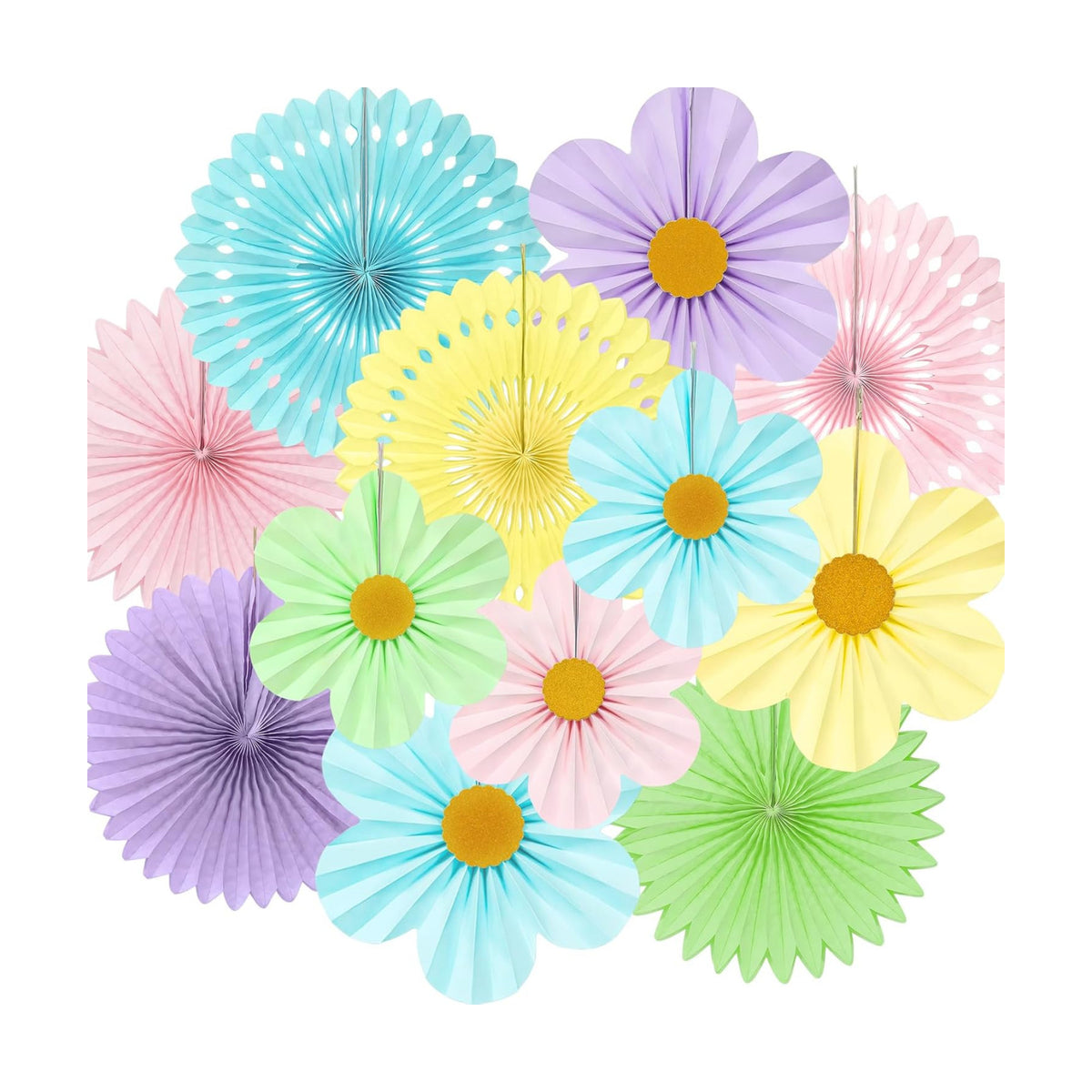 ADLKGG 12 Pcs Pastel Paper Fans, Macaron Flower Wall Backdrop