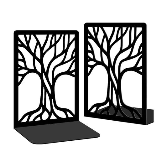 Sturdy Metal Bookends / Abstract Tree / Black / Set of 2