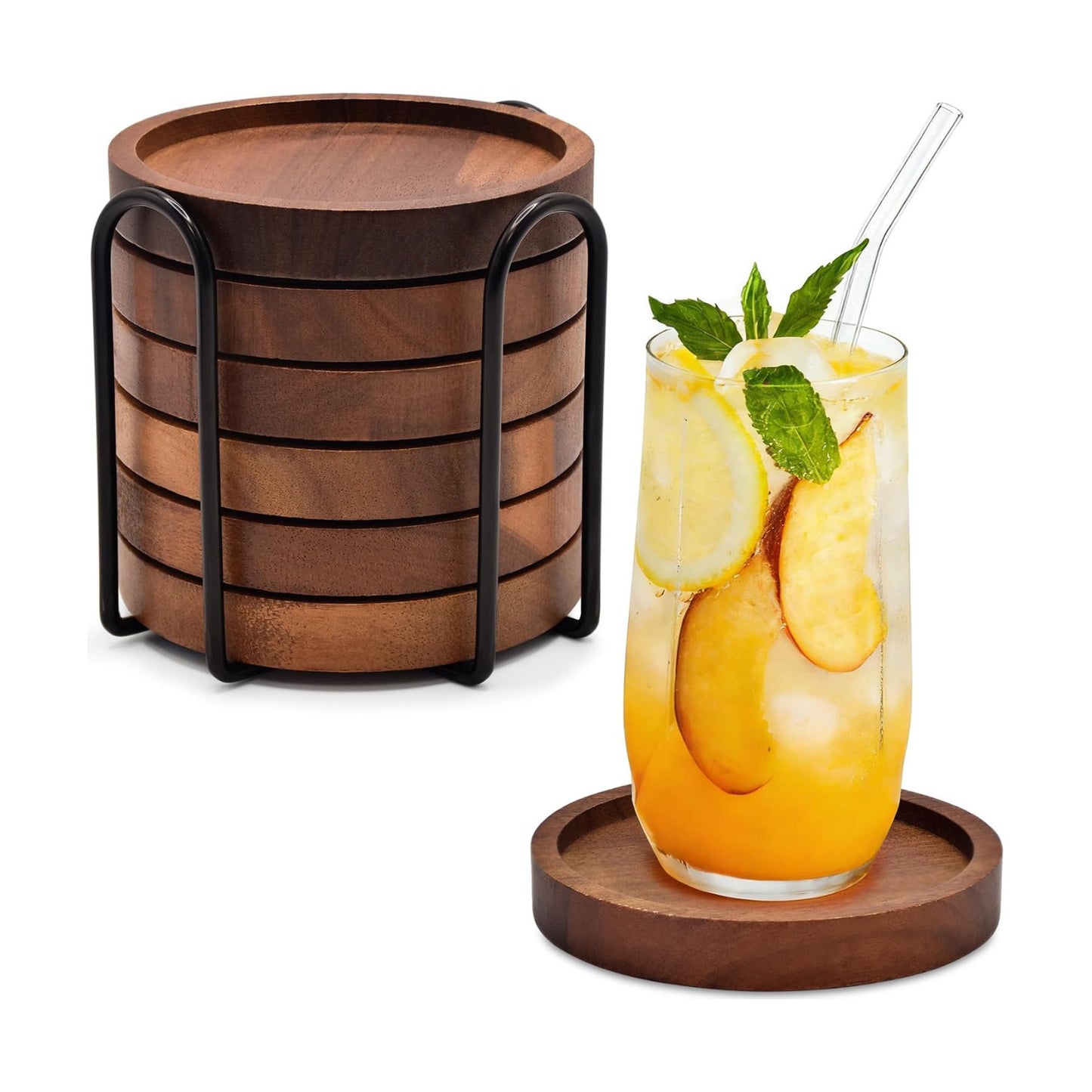 Holder / Wood Drink Coasters / Natural / Set of 6