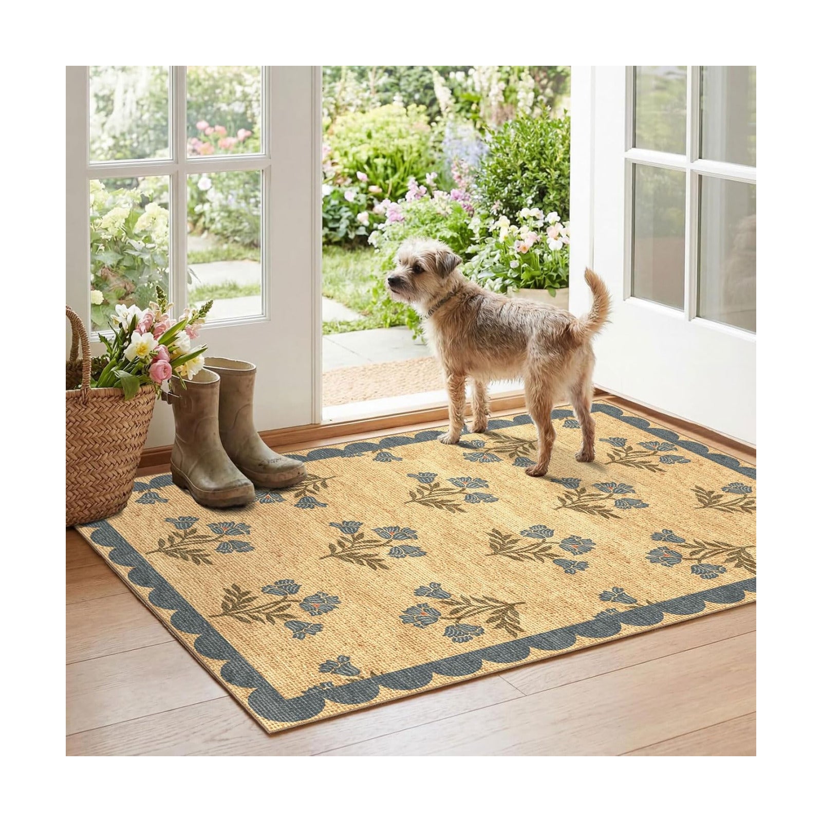 Floral Outdoor Rug - 28"x43" Front Door Mat Indoor Outside Entrance