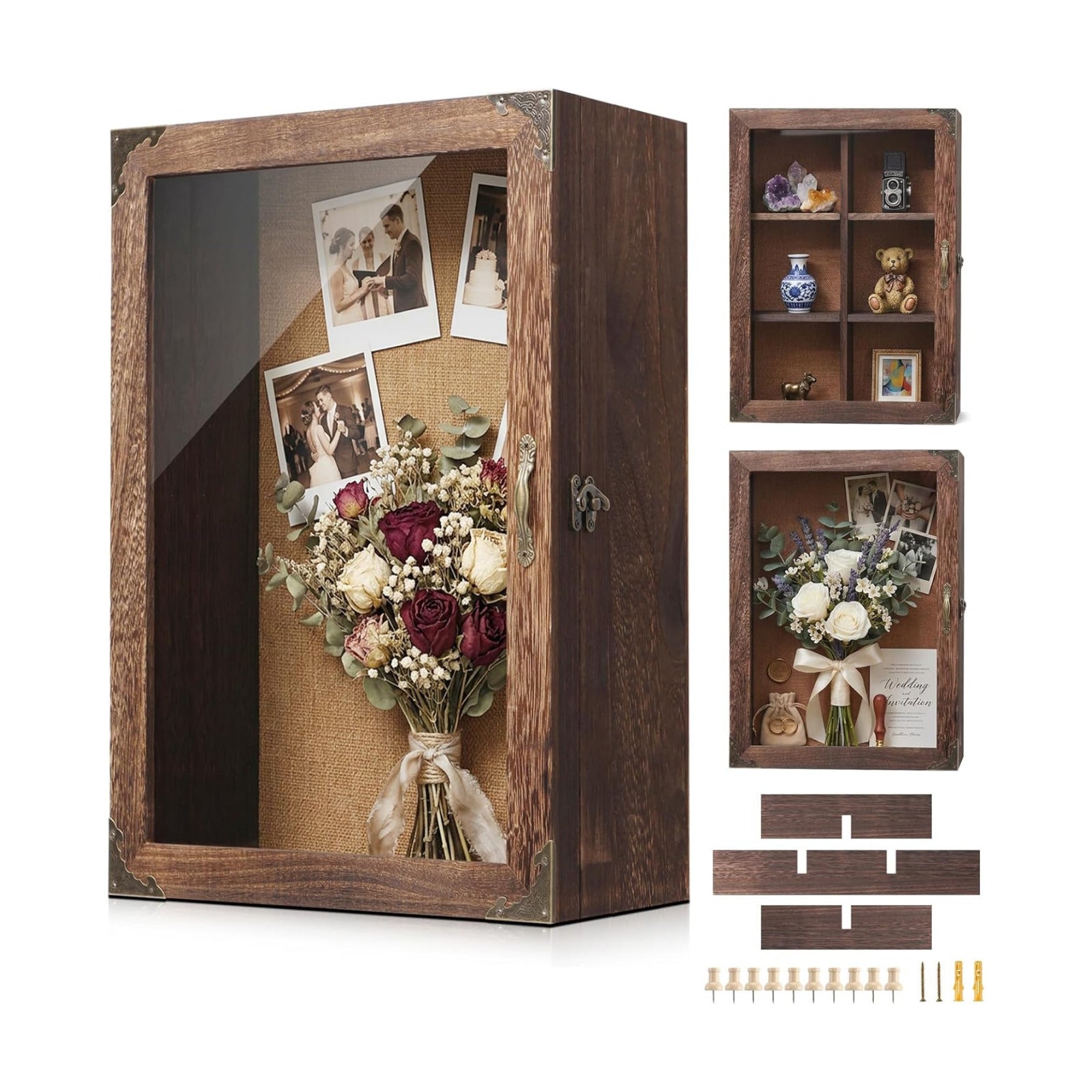 Shadow Box Frame 12x16, 4.7 inches deep, Display Case with Removable Shelves & 6 Compartments, Large Memory Box for