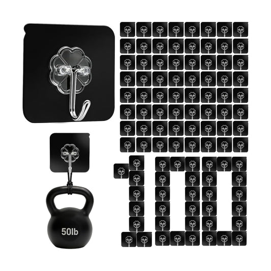DDMY 100 Pack Adhesive Wall Hooks 50LB Heavy Duty Black Sticky Hook