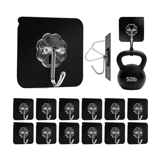 DDMY Black Heavy Duty Adhesive Hooks 2026 Upgraded 50lbs（Max） Sticky Wall Hooks for Hanging 12 Pack No Damage Hook