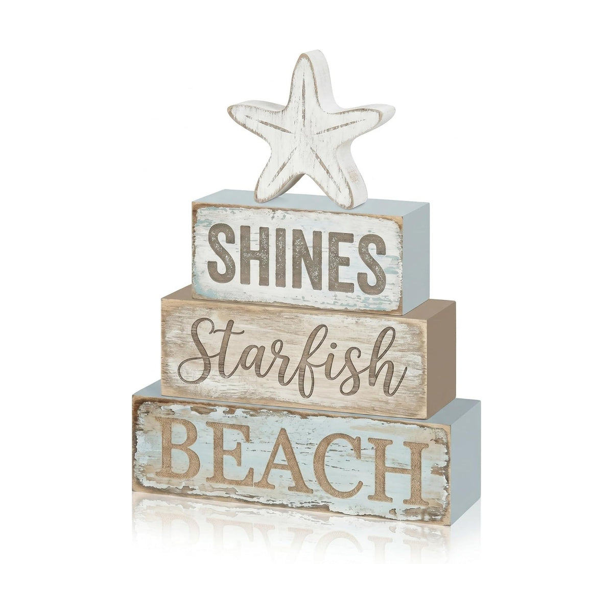 Britimes Coastal Nautical Tiered Tray Decor Set, 4 Pack, Wooden Table Sign