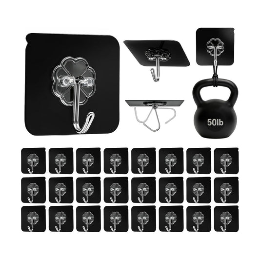 DDMY Black Adhesive Wall Hook for Hanging Heavy Duty Sticky Hooks 24 Pack