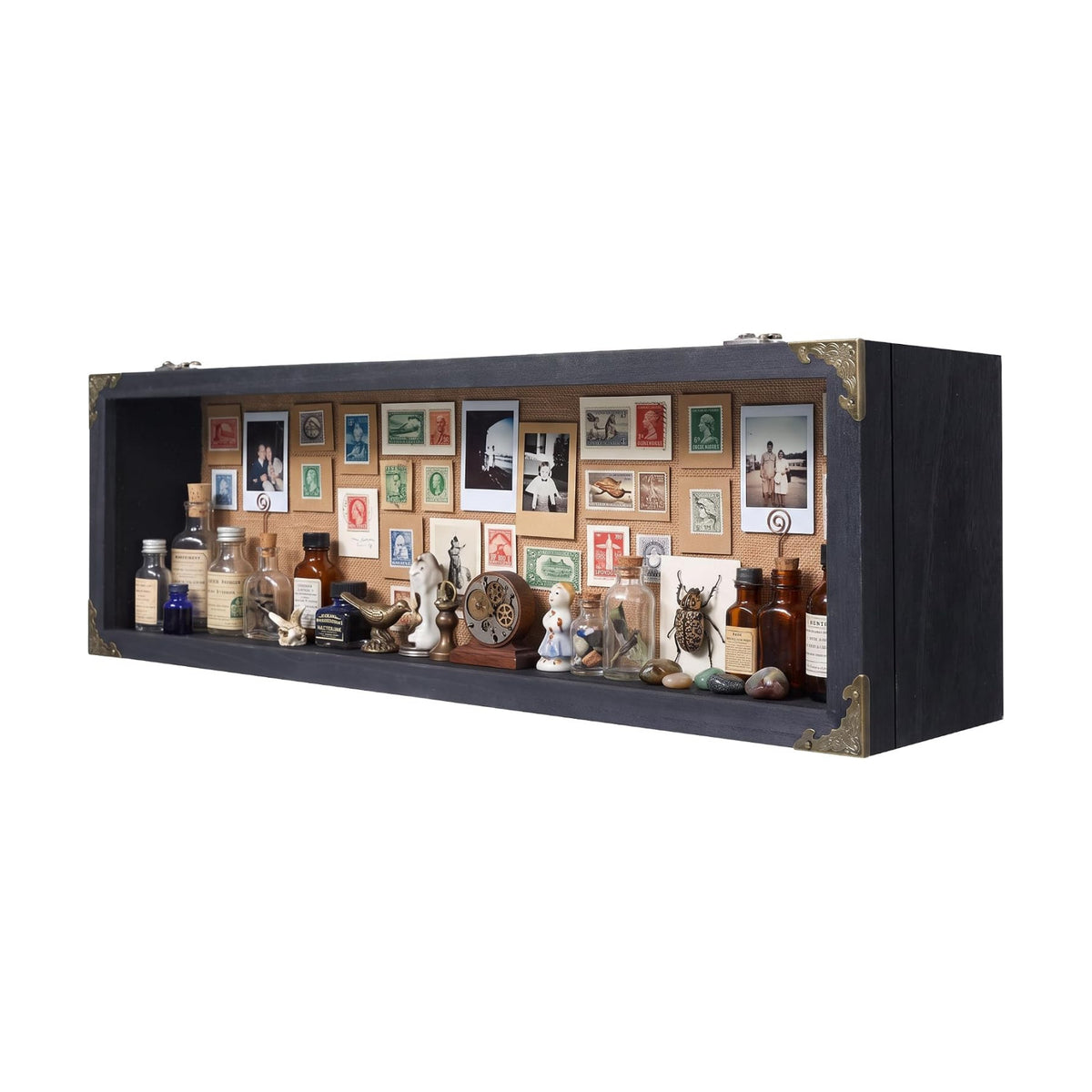Long Deep Shadow Box Frame 8x25 with Real Glass Door, 4" Overall Depth Solid Wood Display Case, Horizontal or Vertical