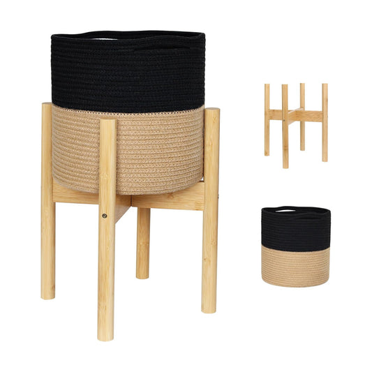 Bamboo Wood Stand / Black and Jute