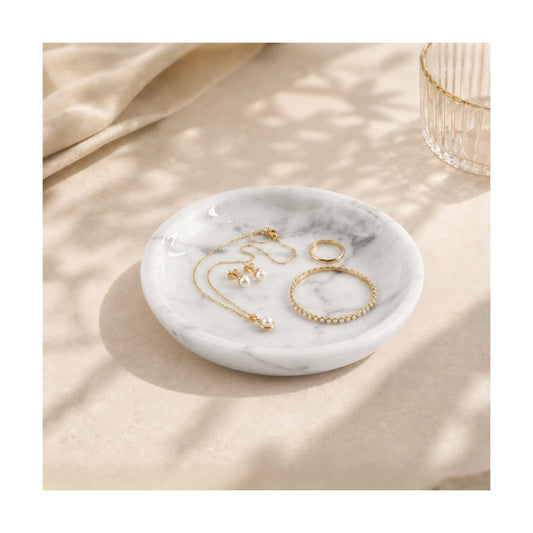 Small Natural Marble Jewelry Tray Key Plate Holder Dish Trinket Decor Catch / Bianco Carrara White