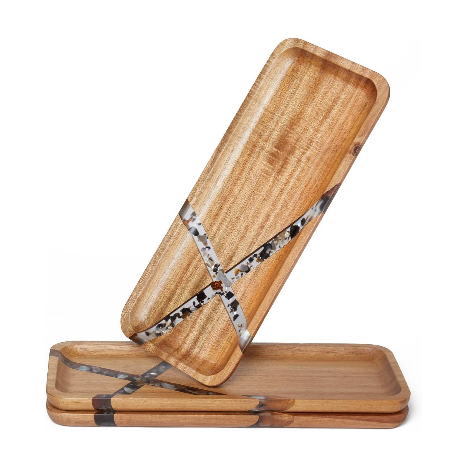 Resin Inlay Acacia Wood Trays / Resin 14"* / 14 x 5.5 / Set of 3