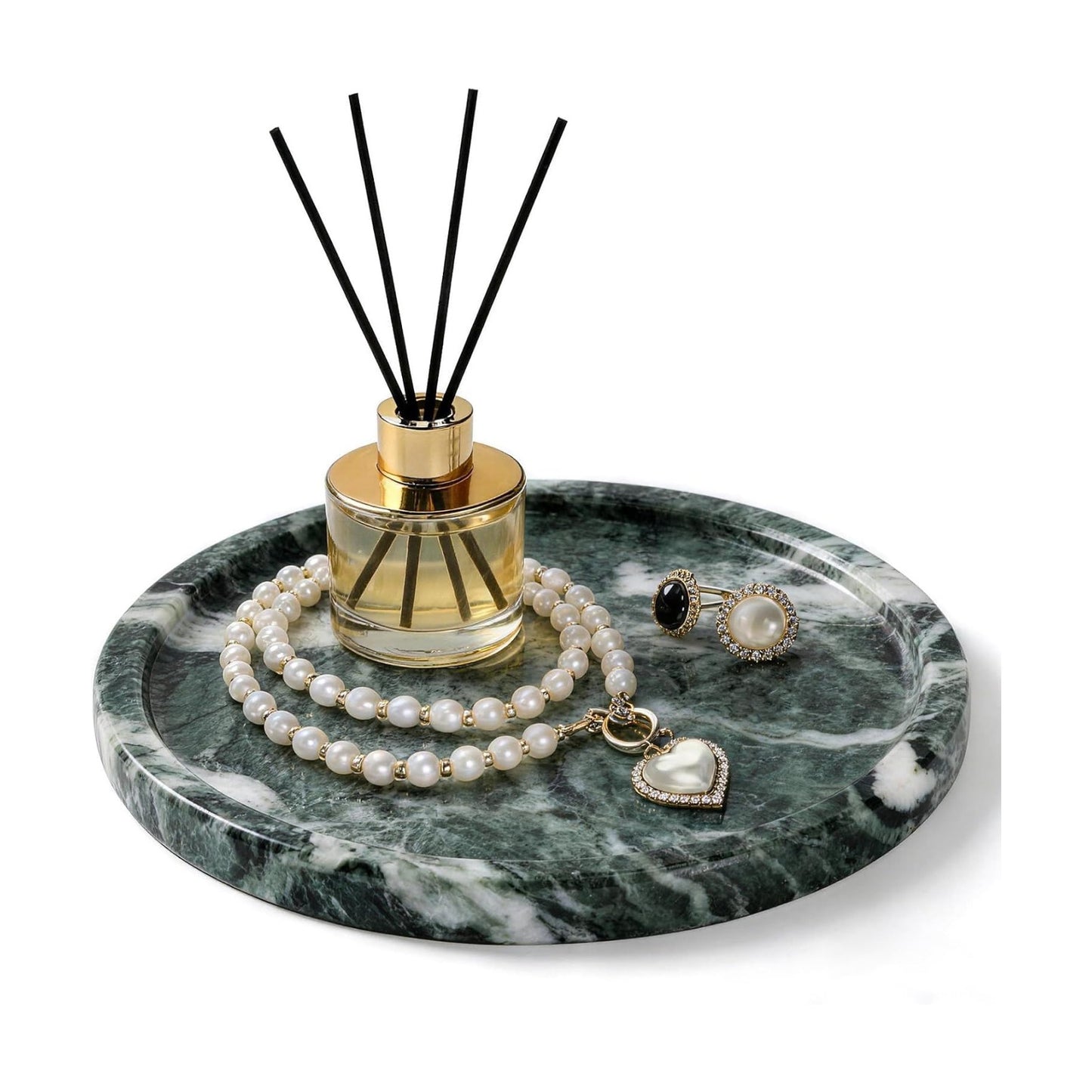 Natural Round Marble Tray / Green