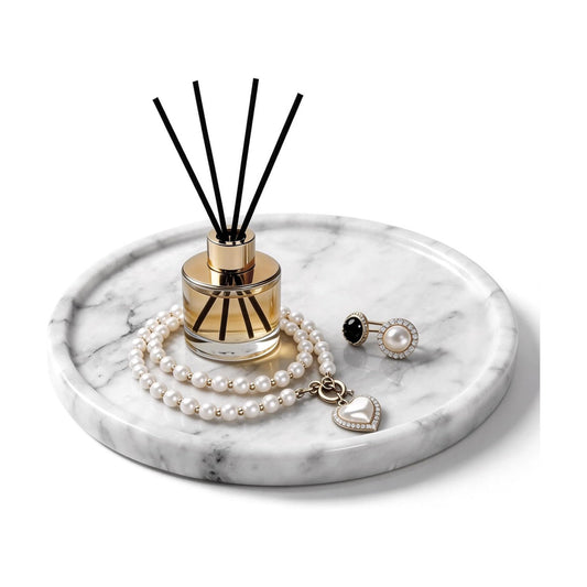 Natural Round Marble Tray / White