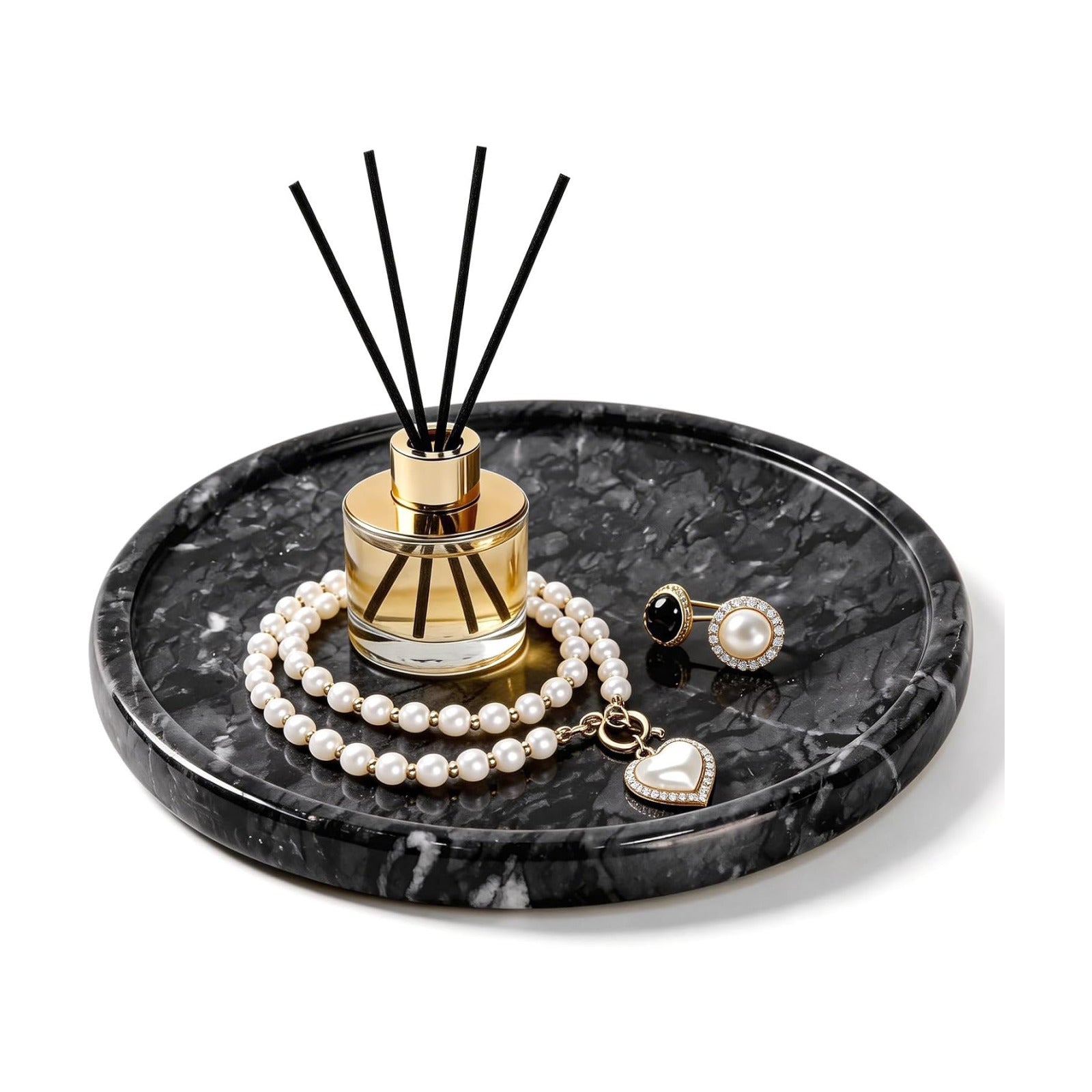 Natural Round Marble Tray / Black