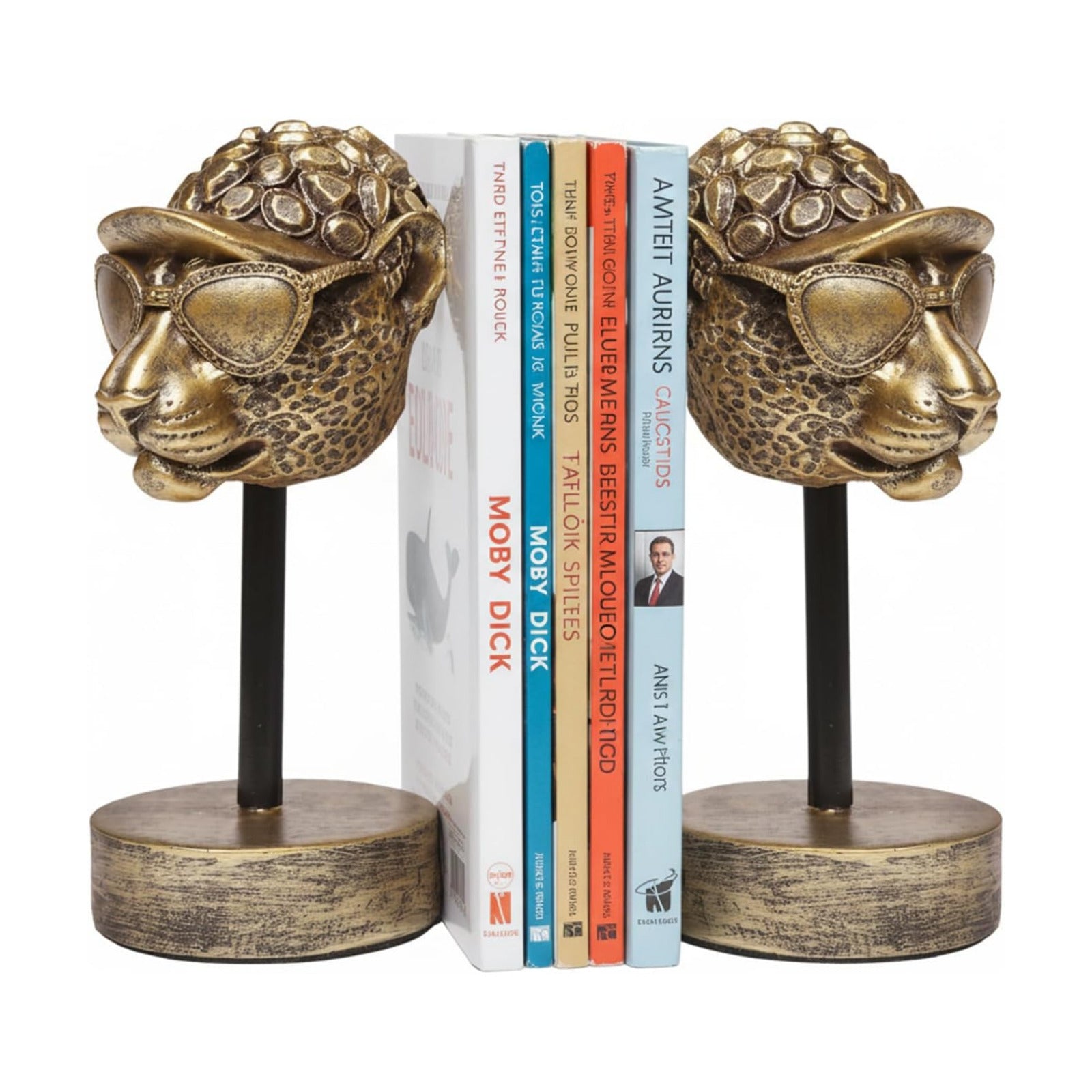 Vintage Bookends / Resin Book Ends / Golden Cheetah