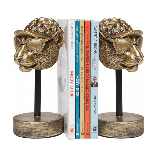 Vintage Bookends / Resin Book Ends / Golden Cheetah