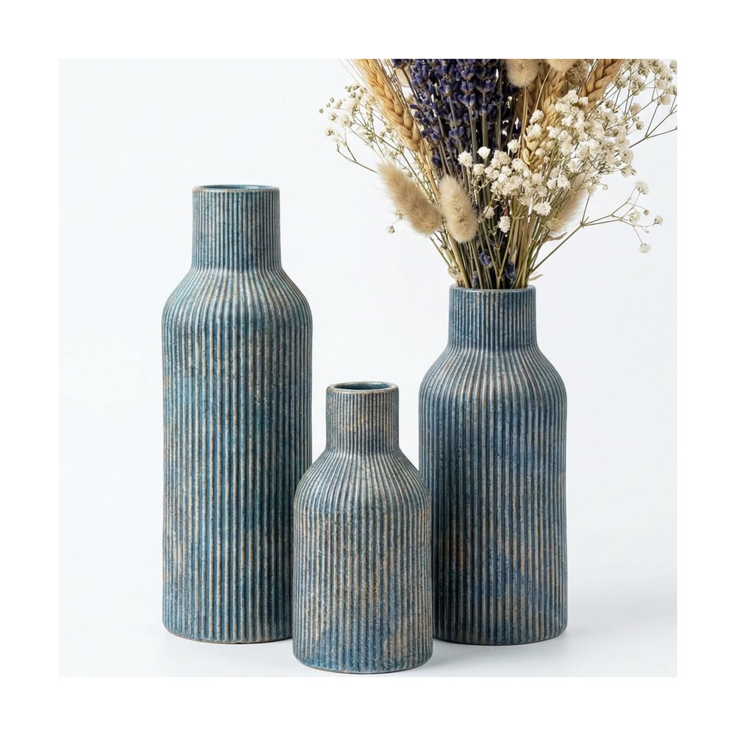 Ceramic Flower Vases / 3-piece-set / Vintage Blue / Set of 3