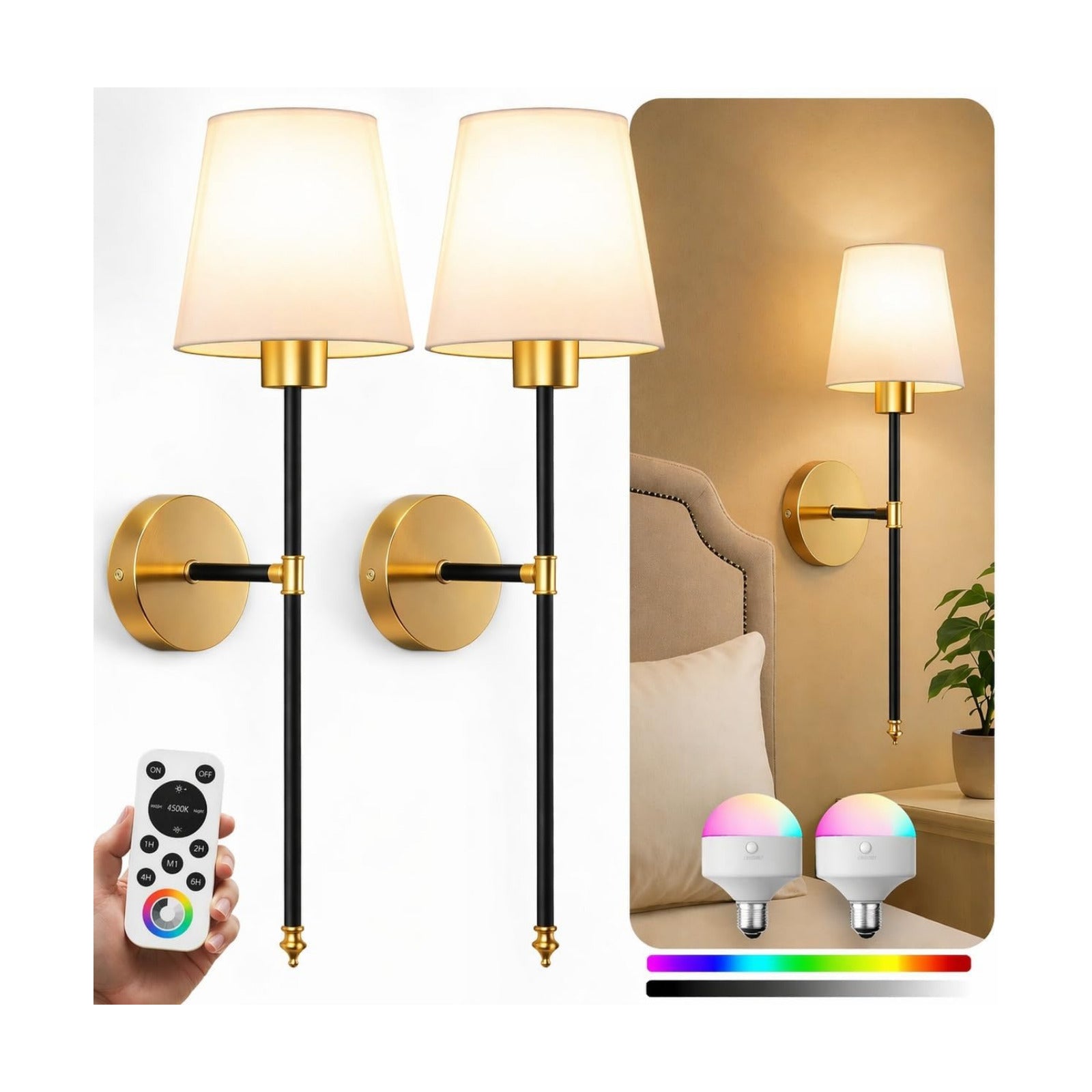 IRONPAX Wall Sconces Battery Operated Set of 2, Wireless Rechargeable Wall Sconce Set of Two, Dimmable Wall Lights with
