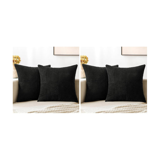 MIULEE Black Decorative Throw Pillow Covers 18x18 Inch for Couch Bed Sofa Pack of 4 Boho Farmhouse Throw Pillows Soft Cross Corduroy Patchwork Textured Cushion Cases