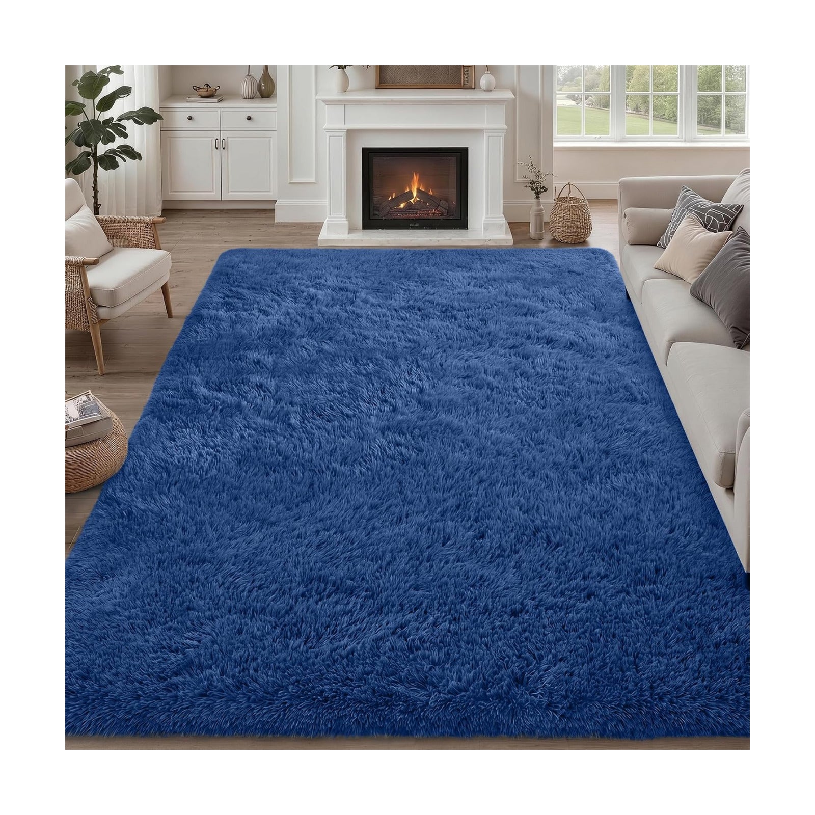 9x12 Area Rug Living Room Bedroom: Fluffy Plush Shag Carpet Blue