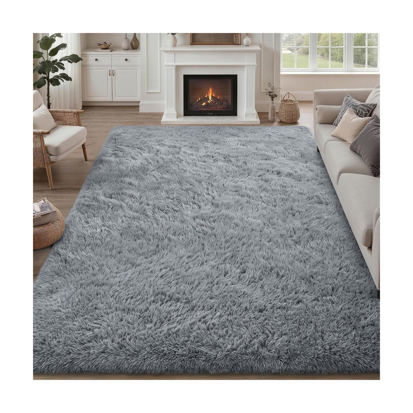 9x12 Area Rug Living Room Bedroom: Fluffy Plush Shag Carpet Gray