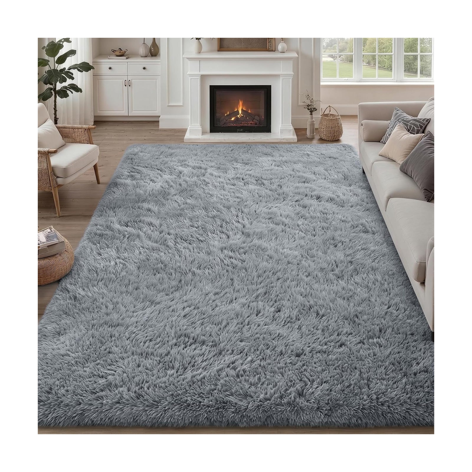 9x12 Area Rug Living Room Bedroom: Fluffy Plush Shag Carpet Gray