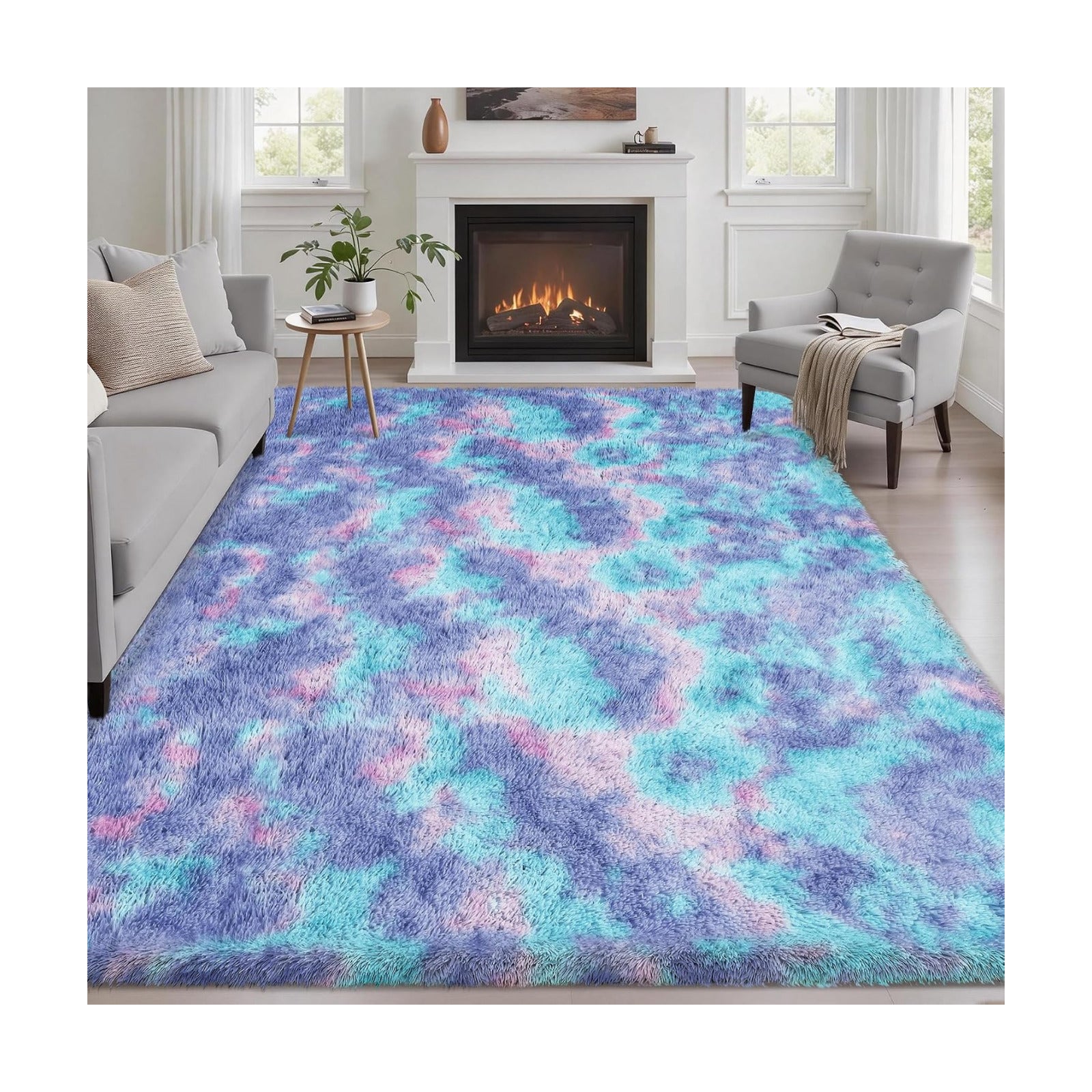 Area Rug Living Room Bedroom: 6x9 Fluffy Plush Shag Carpet Rainbow