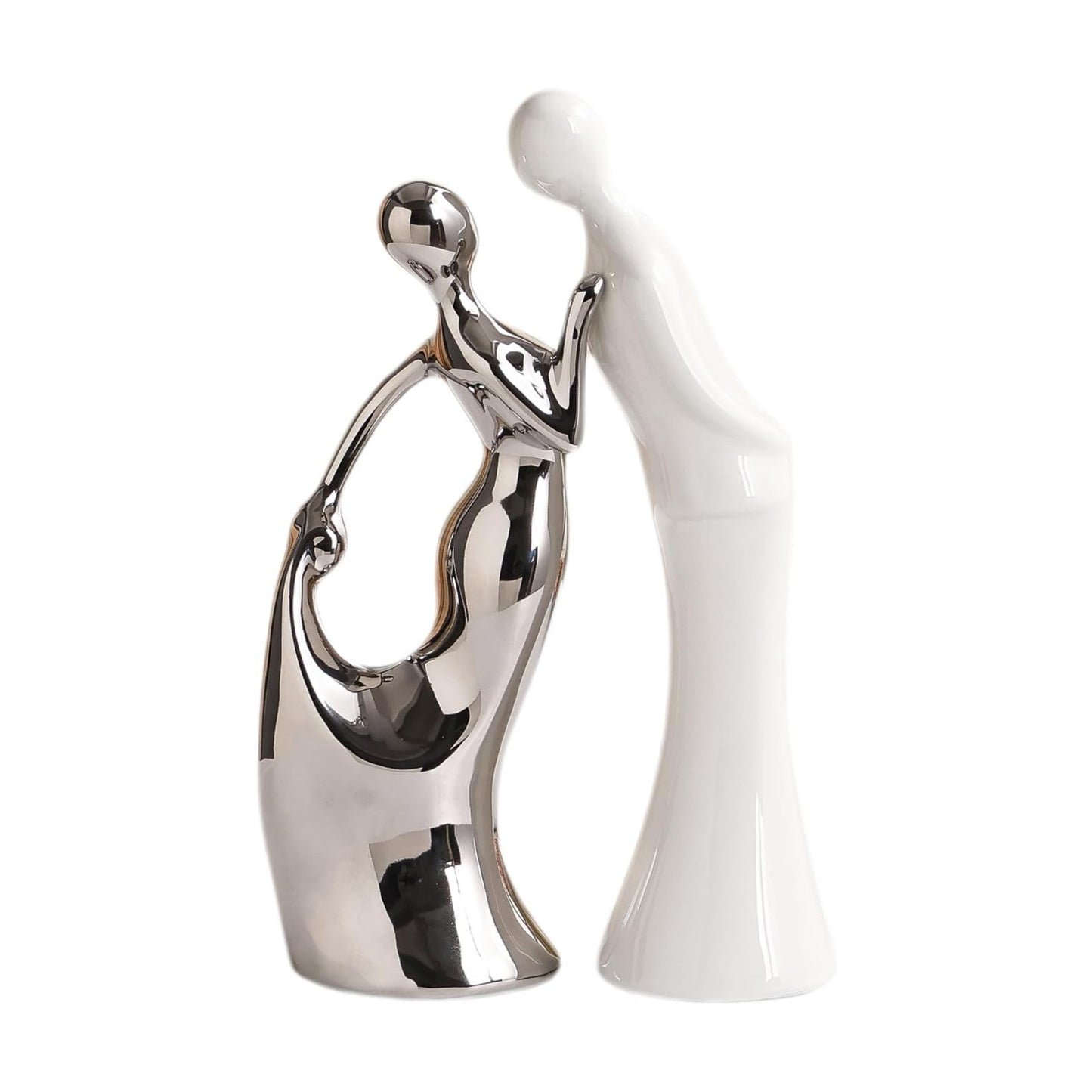 Ceramic Couple Statues Home Decor Lover Sculpture Figurine / White and Silver