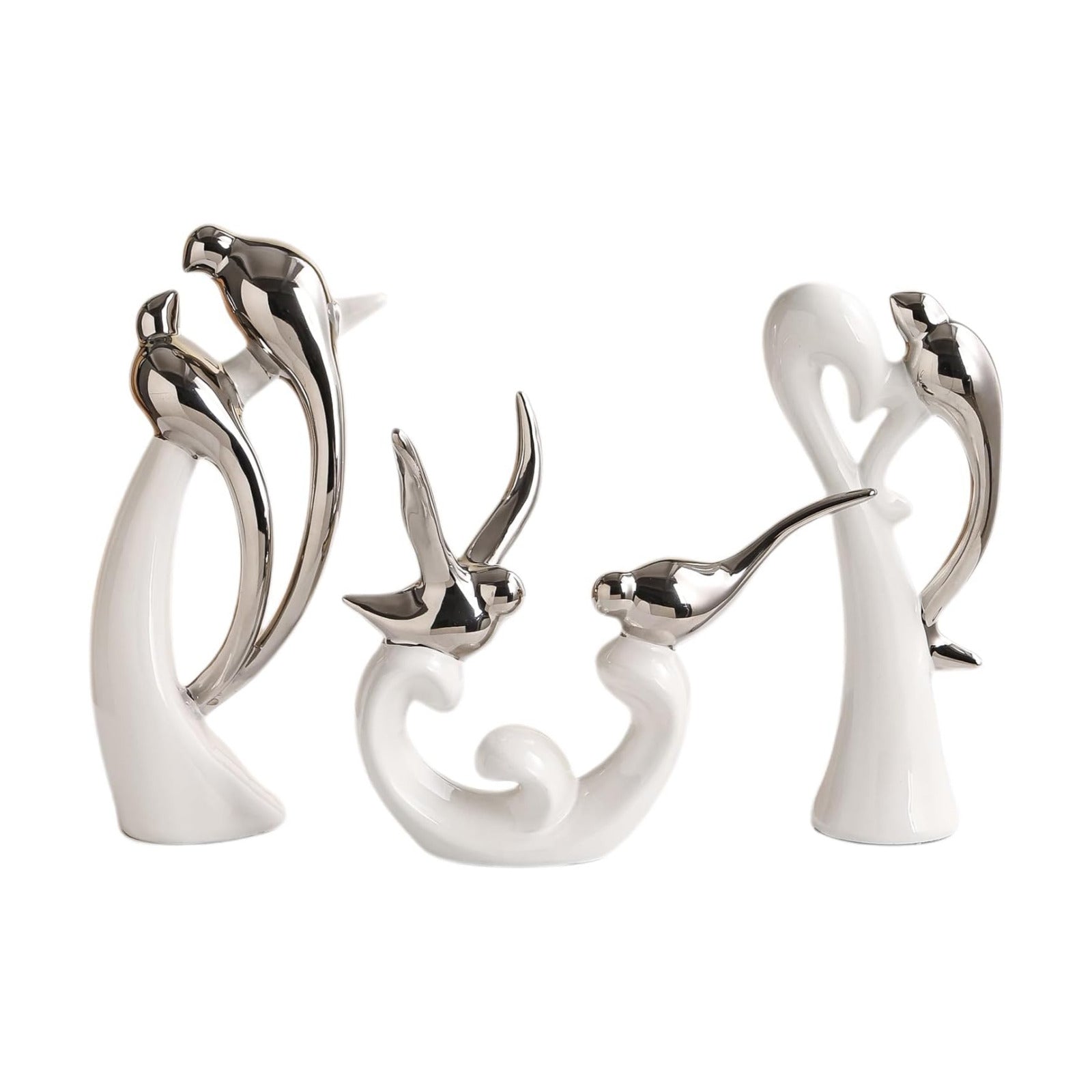Ceramic Statues / White and Silver / Set of 3