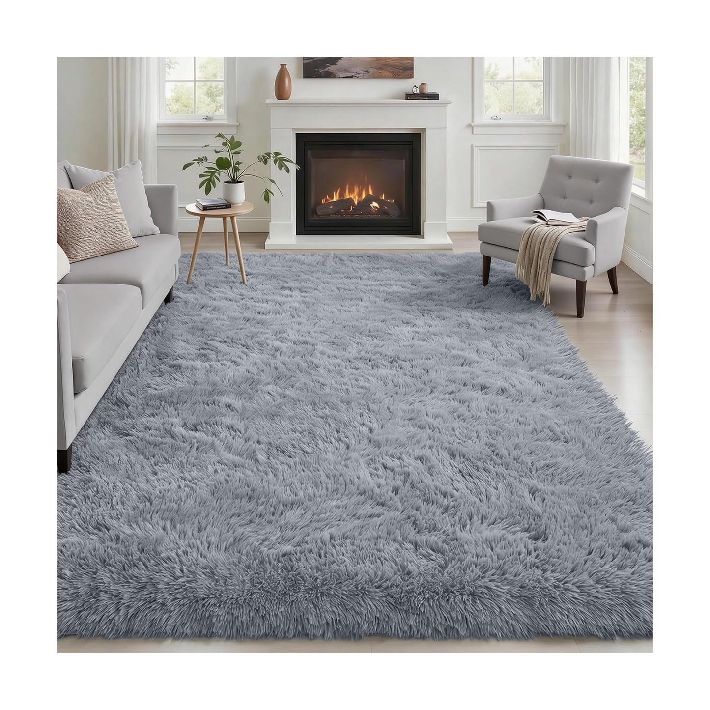 Area Rug Living Room Bedroom: 4x6 Fluffy Plush Shag Carpet Gray