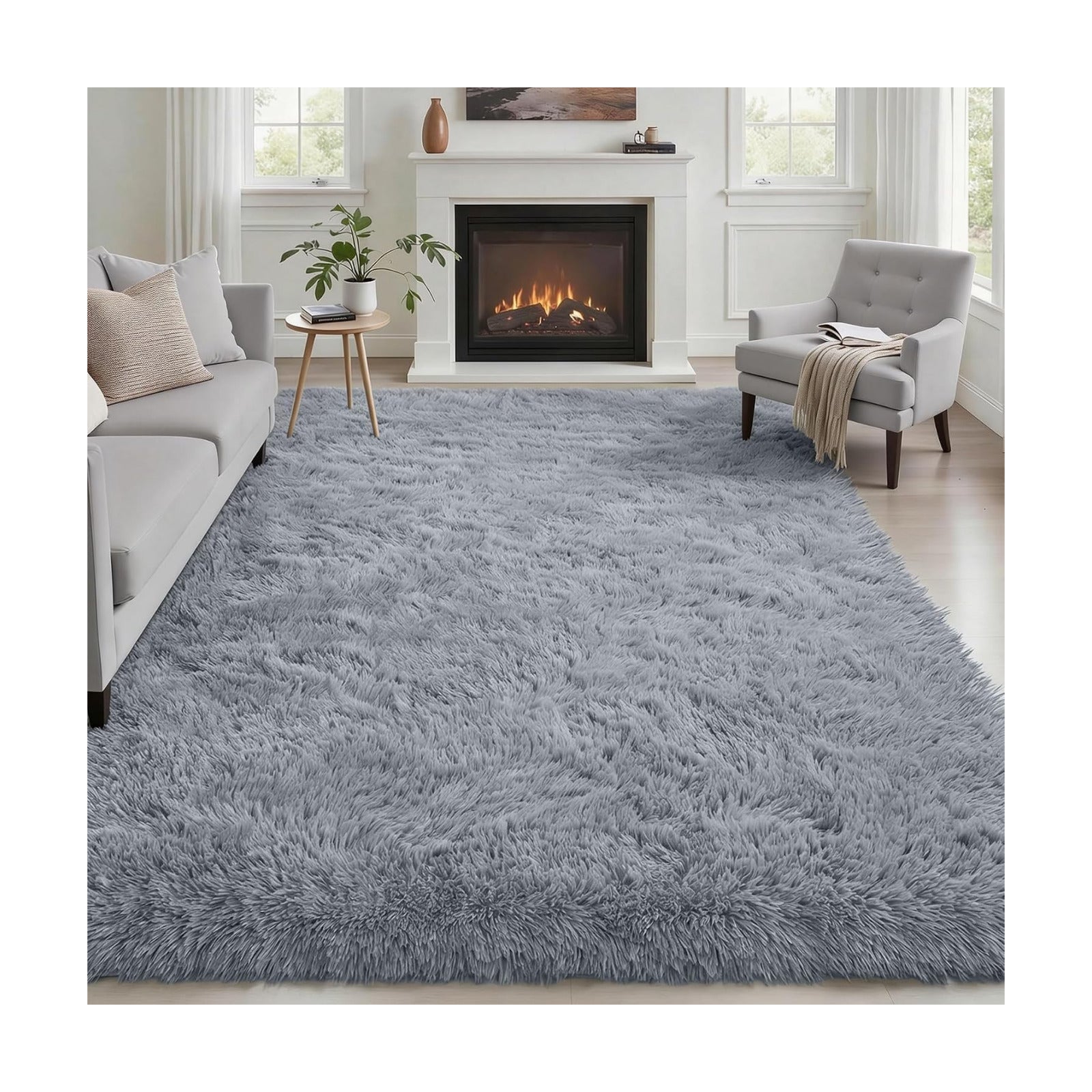 Area Rug Living Room Bedroom: 4x6 Fluffy Plush Shag Carpet Gray