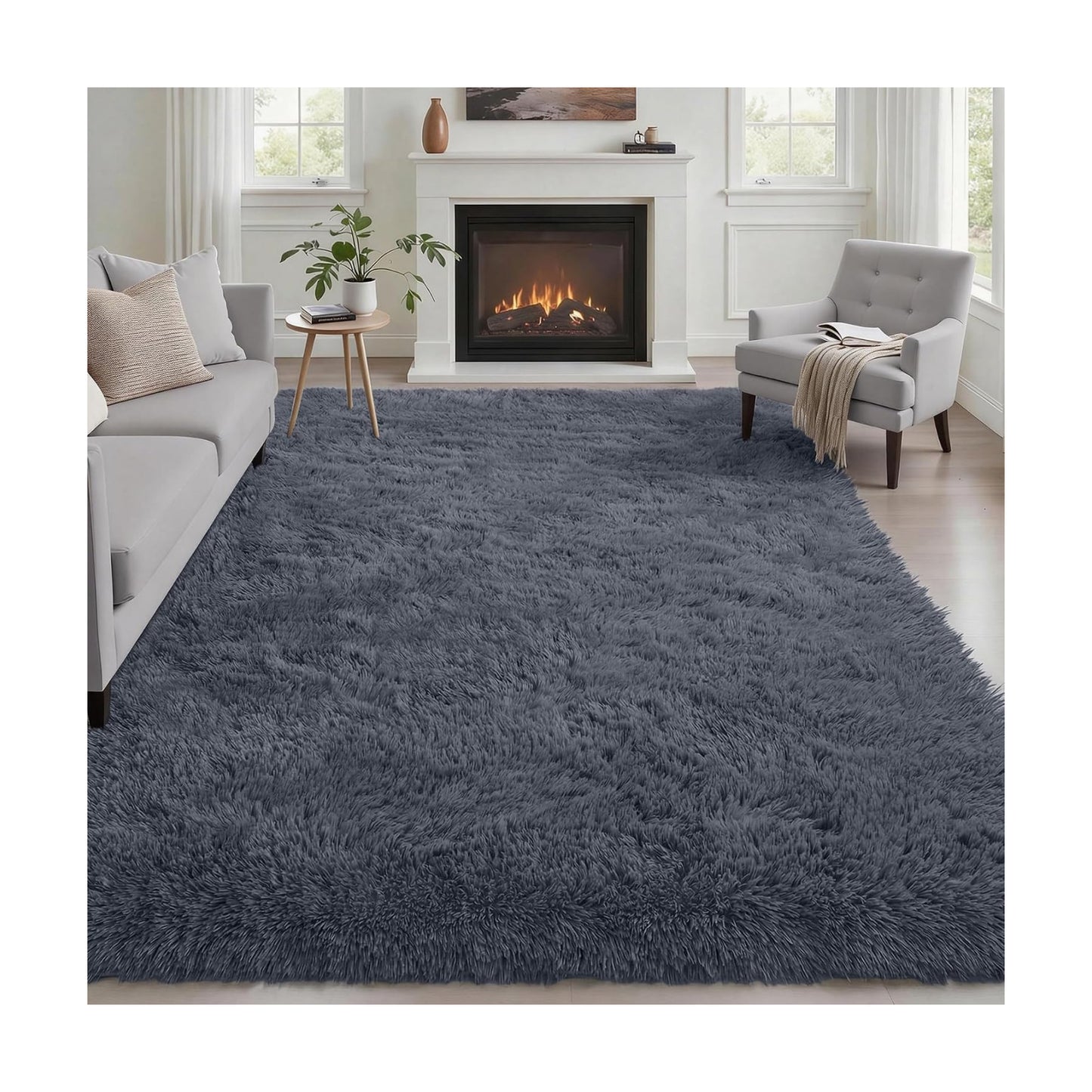 Area Rug Living Room Bedroom: 4x6 Fluffy Plush Shag Carpet Grey